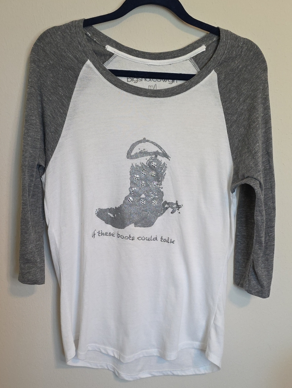 Bigshotcowgirl White and Gray Raglan Long Sleeve Tee